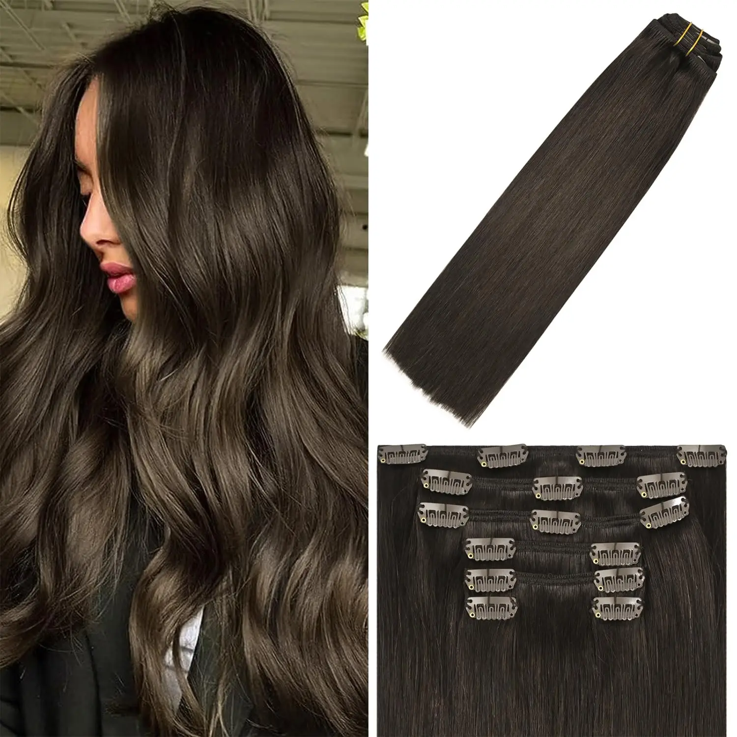 100% Human Clip in Human Hair Extension Indian Virgin Remy Hair Invisible Clip in Hair Extension