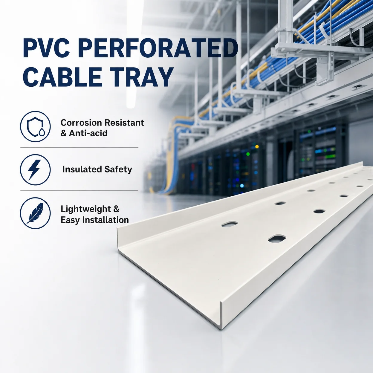 Quality Assurance Heat Resistant White Cable Trunking Management Plastic PVC Cable Tray