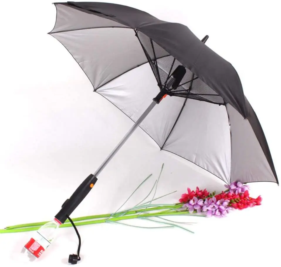 UV Protect Solar Power Umbrella Fan Cooling Fan Umbrella with Fan and Water Spray