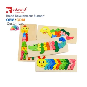 EDULAND Wooden Preschool Jigsaw Puzzle for Kids 3d Puzzles Montessori Toys Cartoon Learning Dinosaur Animal Educational Puzzles