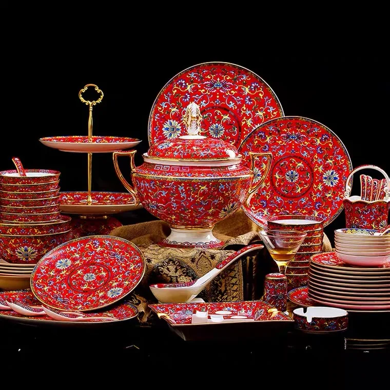 Set Da Tè In Ceramica Chanjoon - 6 Persone, Decorazione Oro E Rosa - Foto 10