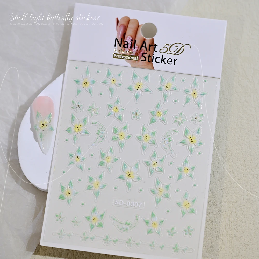 Lily Flower Nail Art Stickers Decals 5D Embossed Jelly Flower