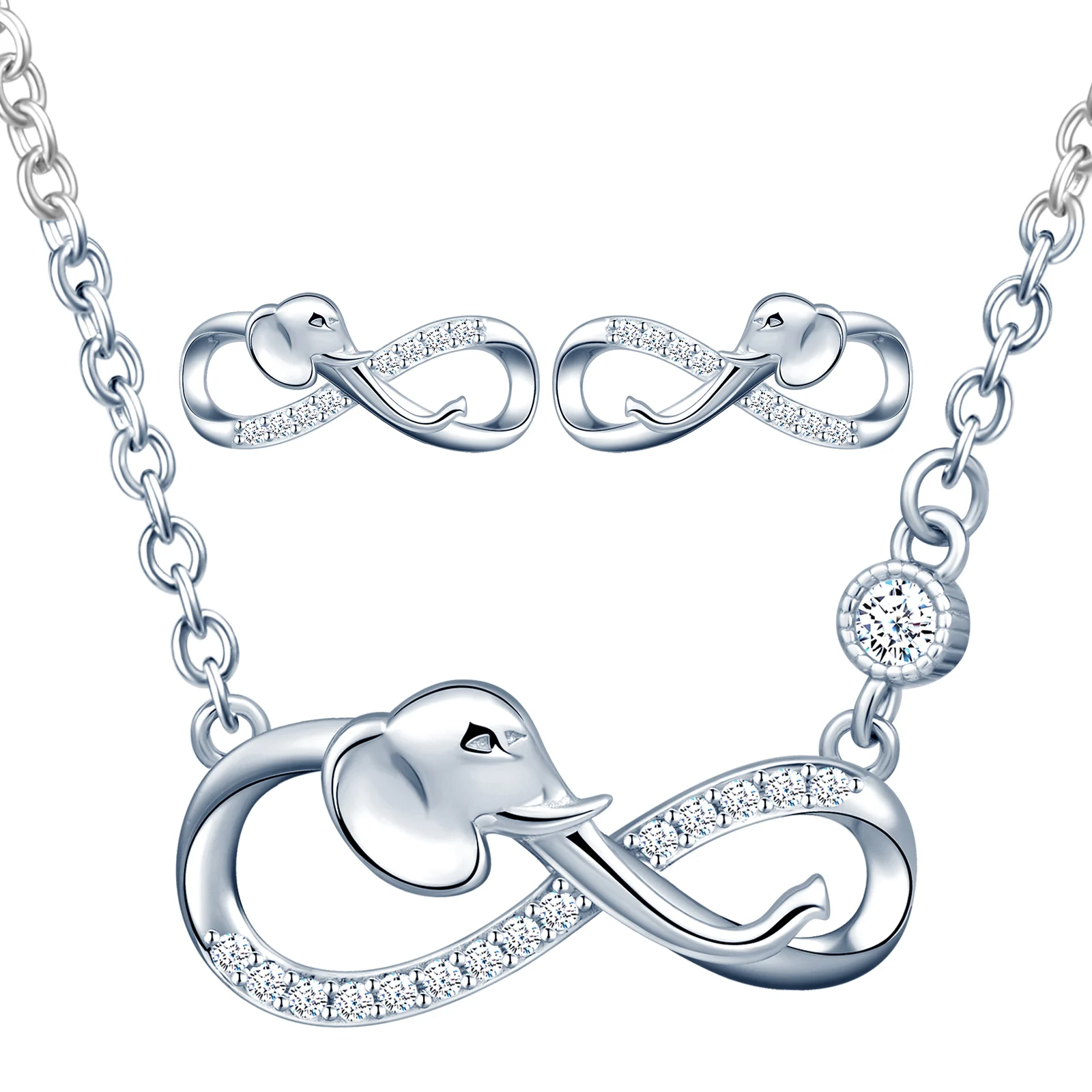 925 Silver Necklace Stud Earrings Infinity Elephant Jewellery Sets