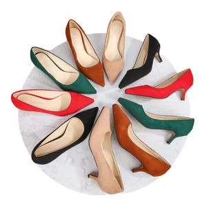 Women's Small Heeled Shoes Suede Pointed Toe Pumps with Spike Heels Height Increasing Solid Pattern Rubber and Wood Insole
