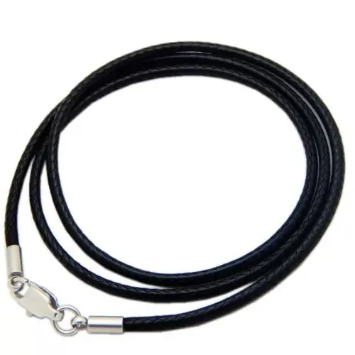 Black Woven Necklace Rope Leather Cord Stainless Steel Lobster Clasp Mens Womens