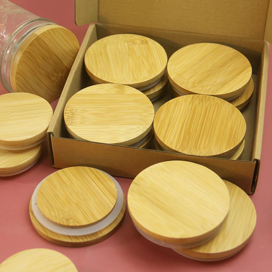 Round durable bamboo sealing cover glass candle jars Mason jar storage jar wood bamboo lids set