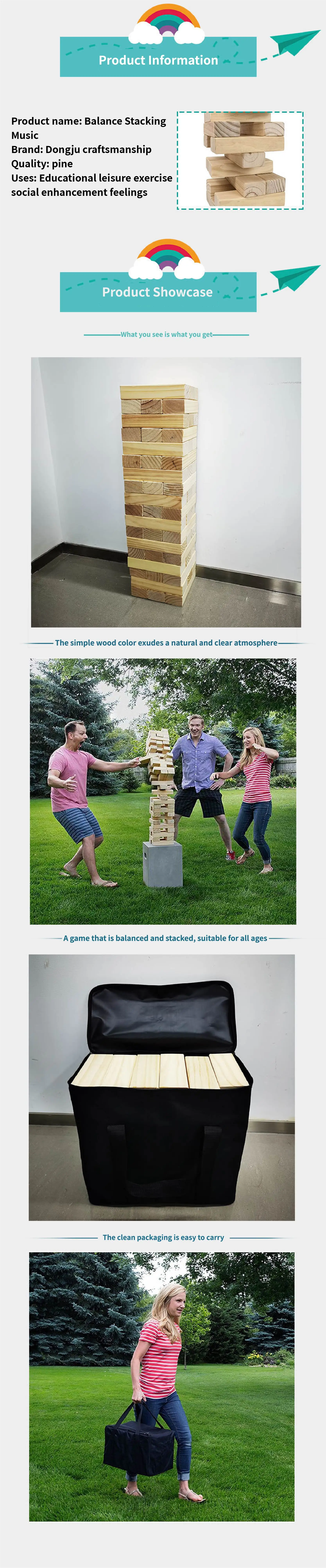 Outdoor Building Block Set Toys Tumbling Tower Wooden Large Stacking