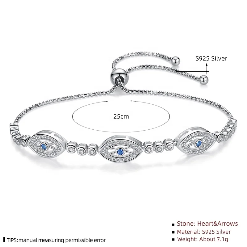 KLTB175 Vintage Lucky Evil Eye Charm Bracelet 925 Sterling Silver
