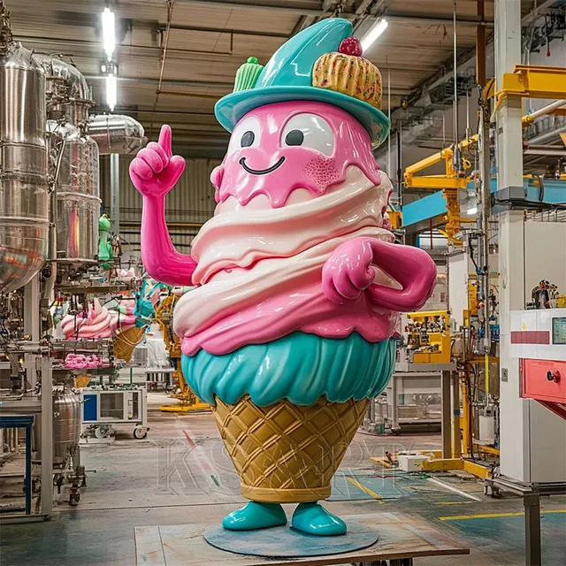 Outdoor Cartoon Ice Cream Cone Creative Sculpture Placed at the Entrance of the Ice Cream Shop Installation