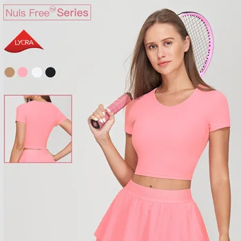 NULS FREE Super Stretch Round Neck Sports T Shirt Custom Solid Women Yoga Crop Tops