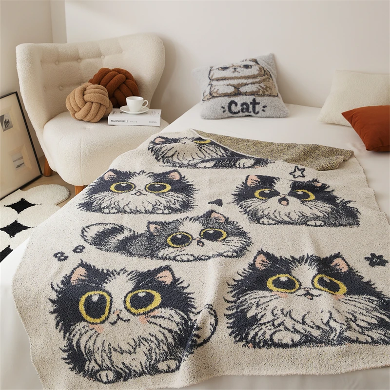 Funny cat super fluffy 100% microfiber luxury knitted blanket for toddler adult LXG details