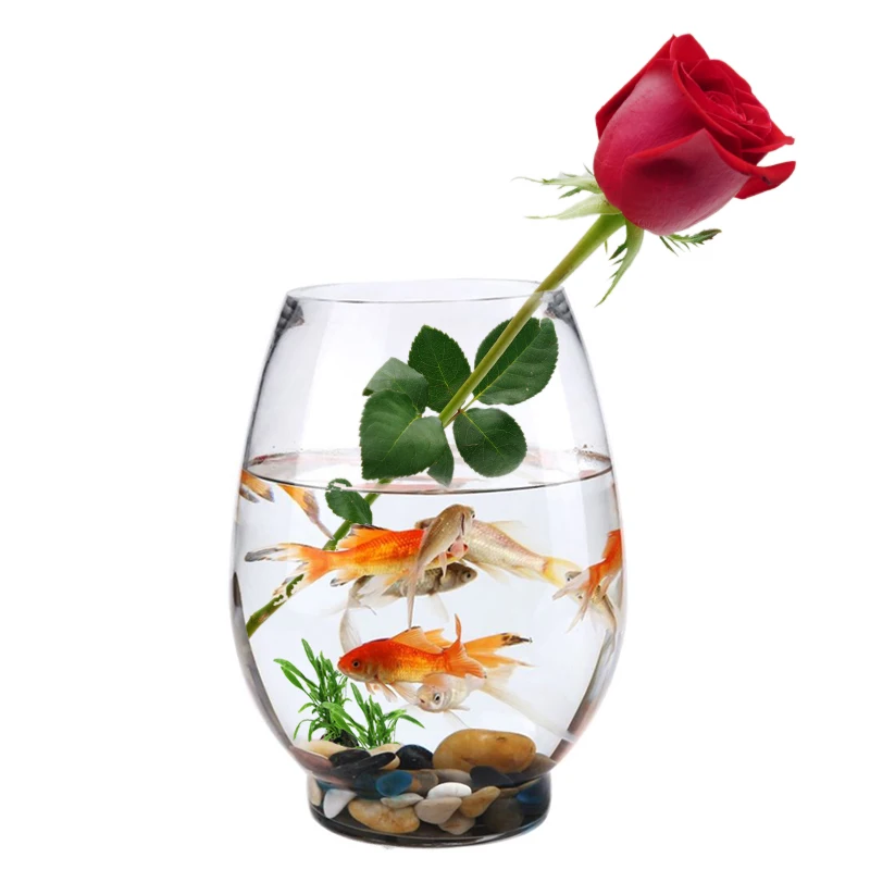 Заводское Дешевое прозрачное стекло для украшения стола мини круглая чаша с золотой рыбкой ваза