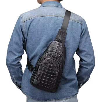 Custom LOGO Marrant Man Crocodile Pattern Chest Sling Bag Single Shoulder Daypack Genuine Leather Sling Bag Chest Bag for Men