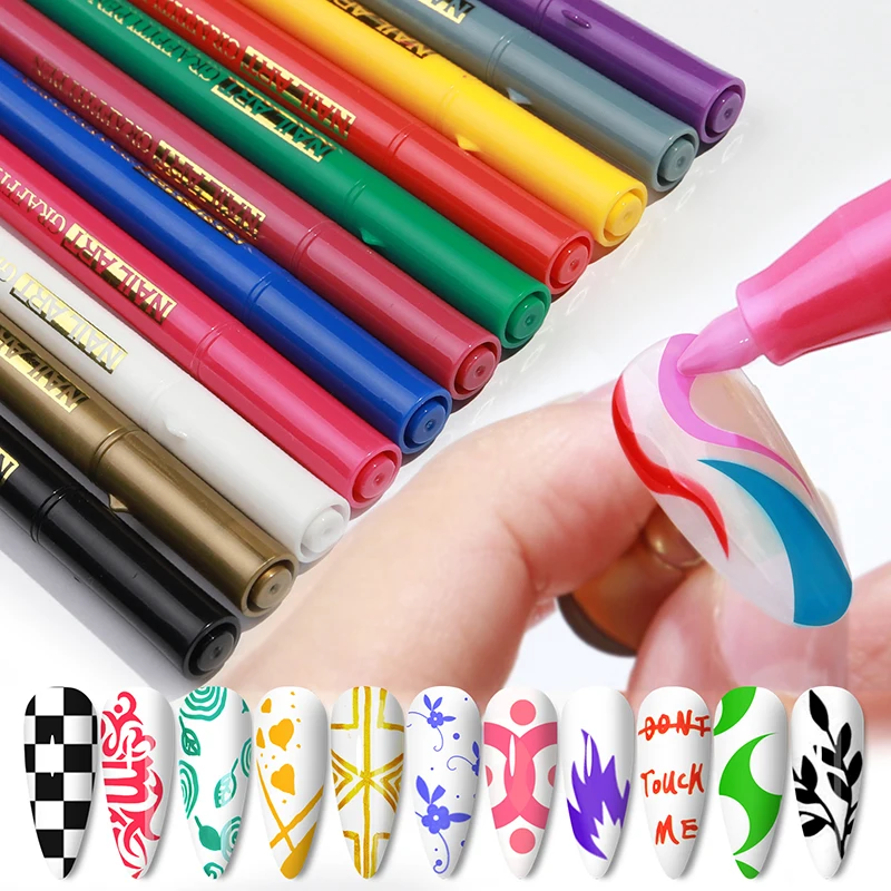 12 Colors Nail Graffiti Pen Waterproof Drawing Painting Diy Flower Fast