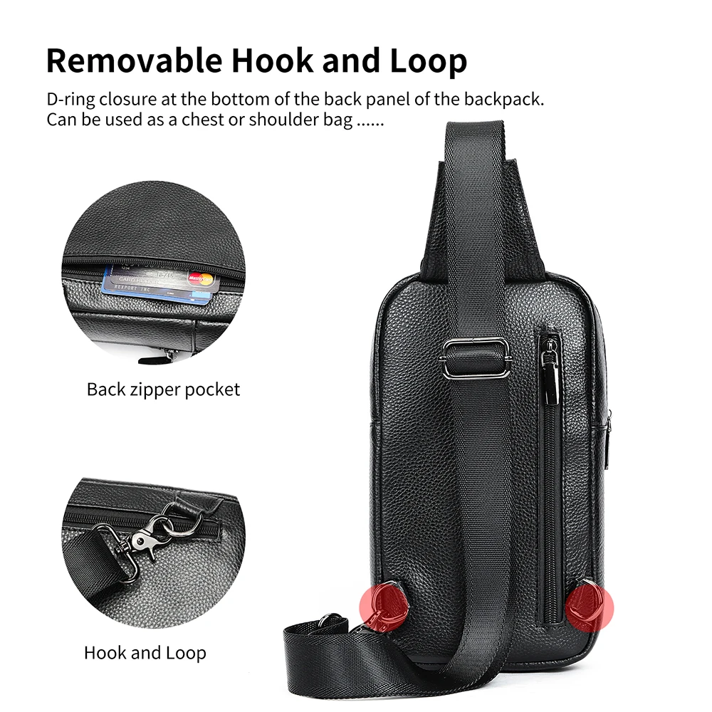Genuine Leather Sling Backpack Crossbody Daypack 7 Pockets Water Resistant Amazon.com: Handadsume Water Resistant Canvas + Leather  main image 3