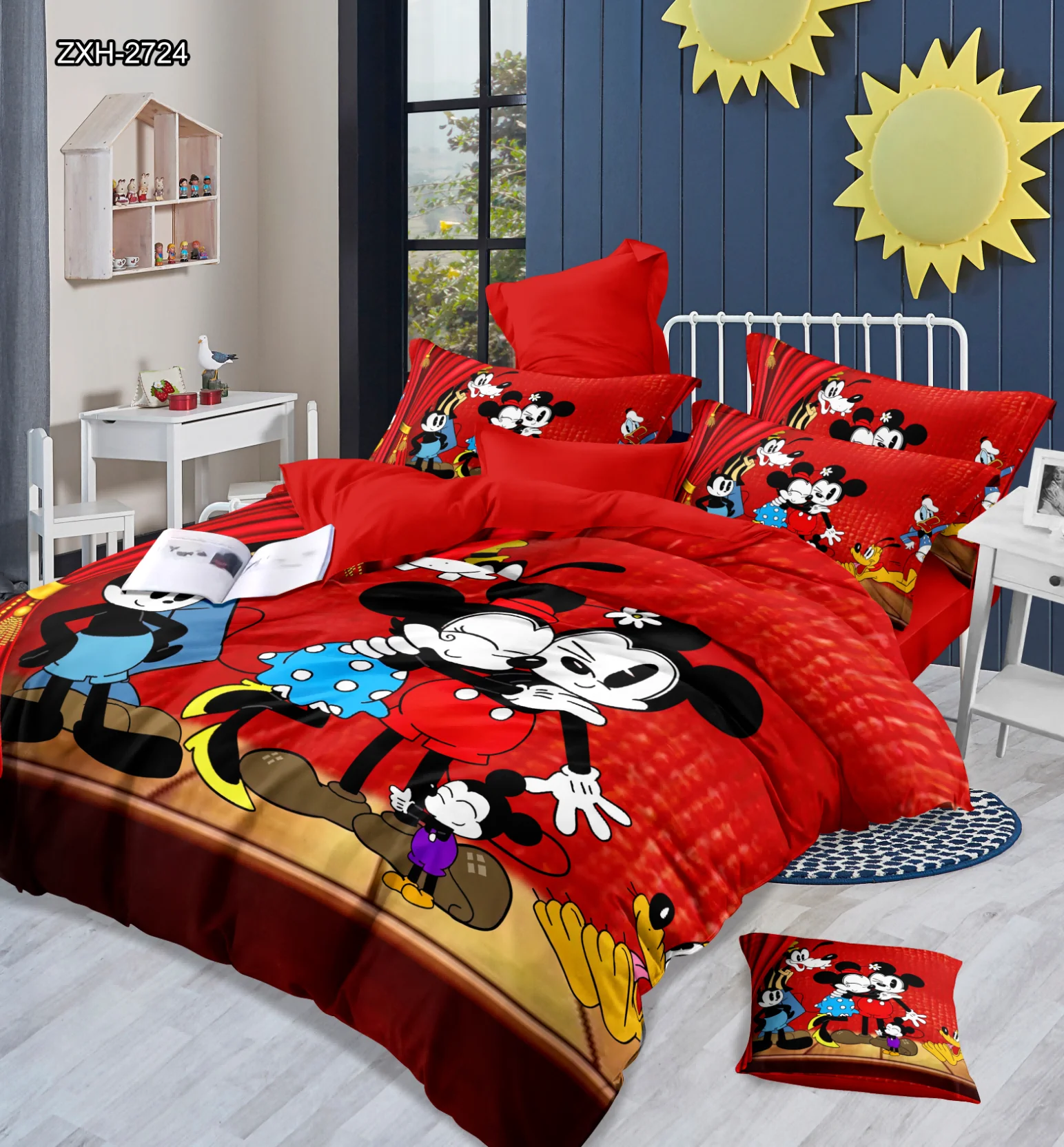 Lilo Stitch Blue Cartoon Digital Printing 3-Piece Bedding Set Duvet Cover Pillowcase Polyester Filling Folded Kids Bedding