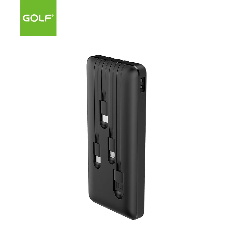 Built in Cable Slim Polymer External Battery Wholesale Consumer Electronic 10000mah Portable Power Bank With Cable