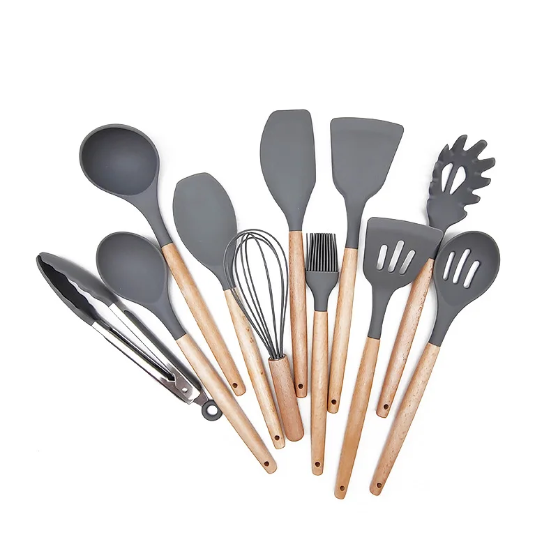Kitchen Utensil Set Silicone Cooking Utensils With Bamboo Wood Handles