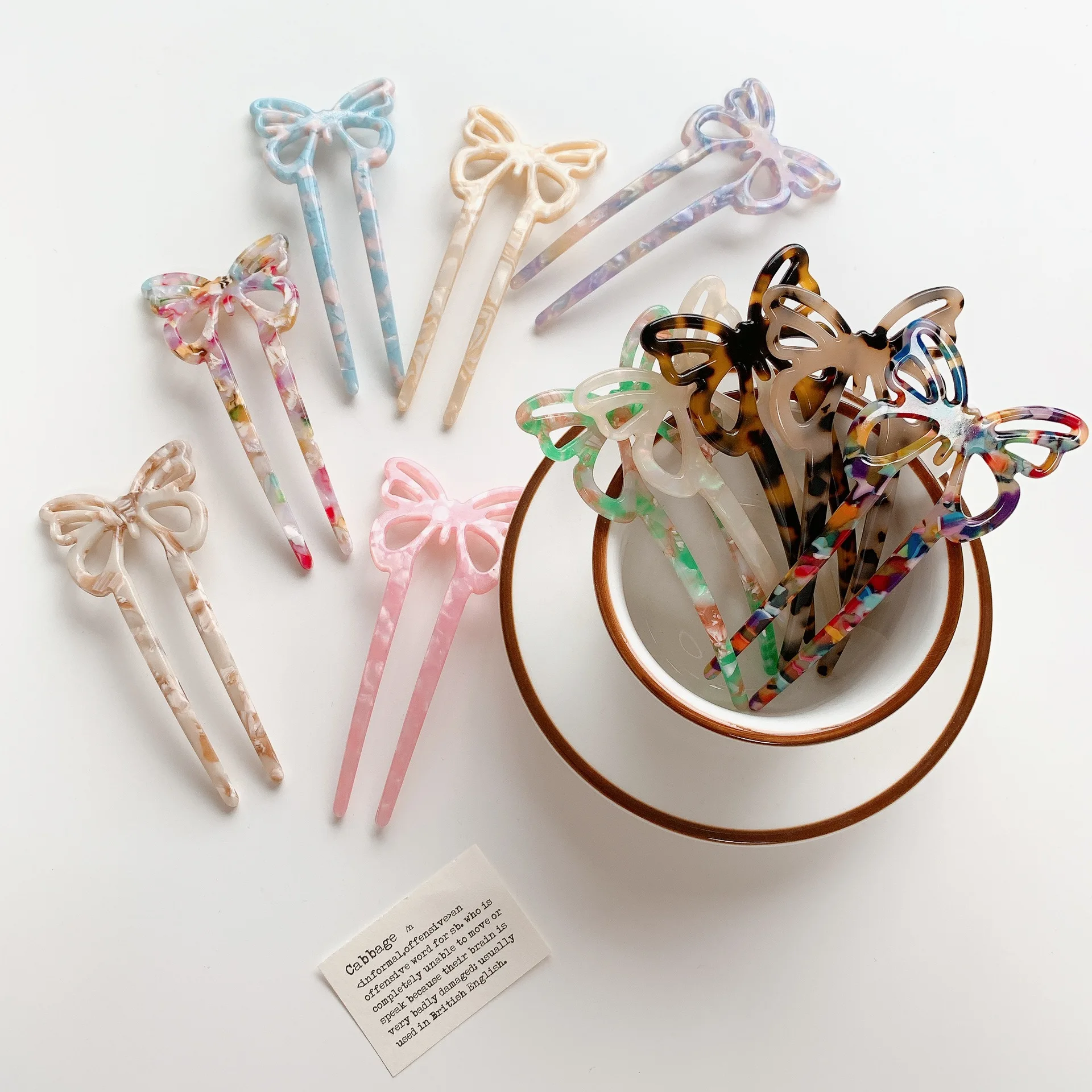 Новинка японские и корейские женские палочки для волос из уксусной кислоты красочная элегантная вилка для волос U-образная вилка-бабочка аксессуары для волос