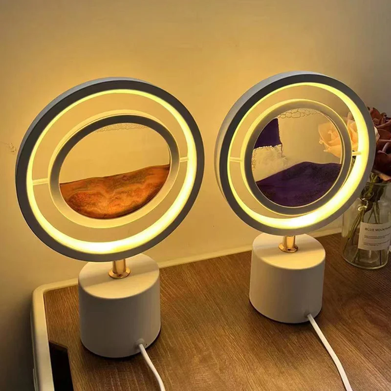 Christmas 2025 LED Small Night Lamp 3D Rotatable Quicksand Table Lamp Glass UBS Plug-In Night Light Hourglass LED Lamp Quicksand - Image 3