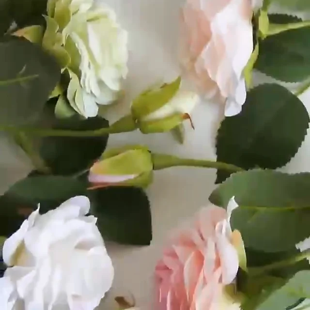 Wholesale Cheap Artificial Silk Rose Flowers Milk Pink Green Flowers