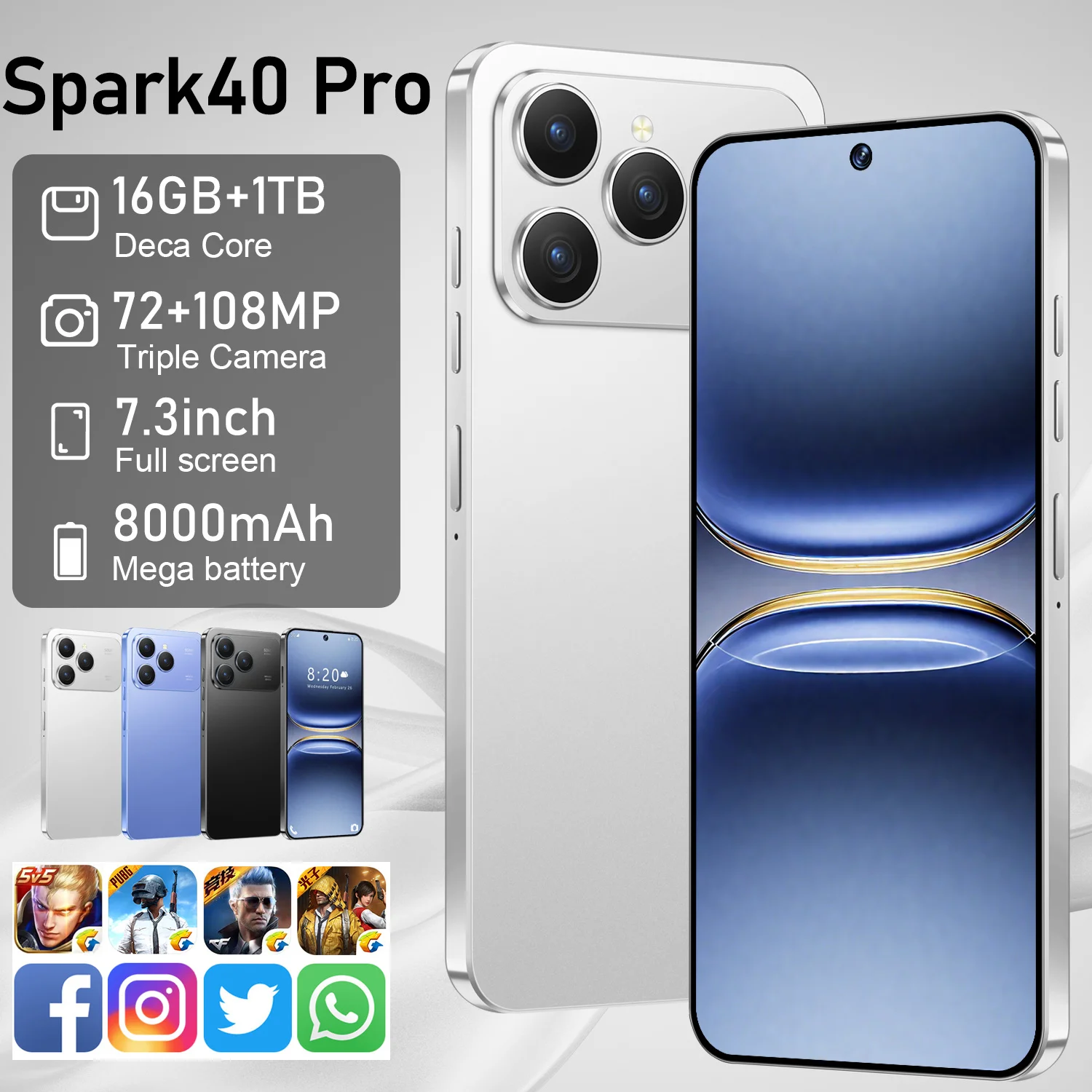 Spark 40 Pro PRO Unlocked Hot Sale Gaming Mobile Phone Big Memory Global 4G 5g Smart Phone Jio Phone