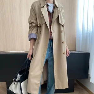 Custom OEM Double-Breasted Trench Coat for Women, Loose Fit Long Trench Coat