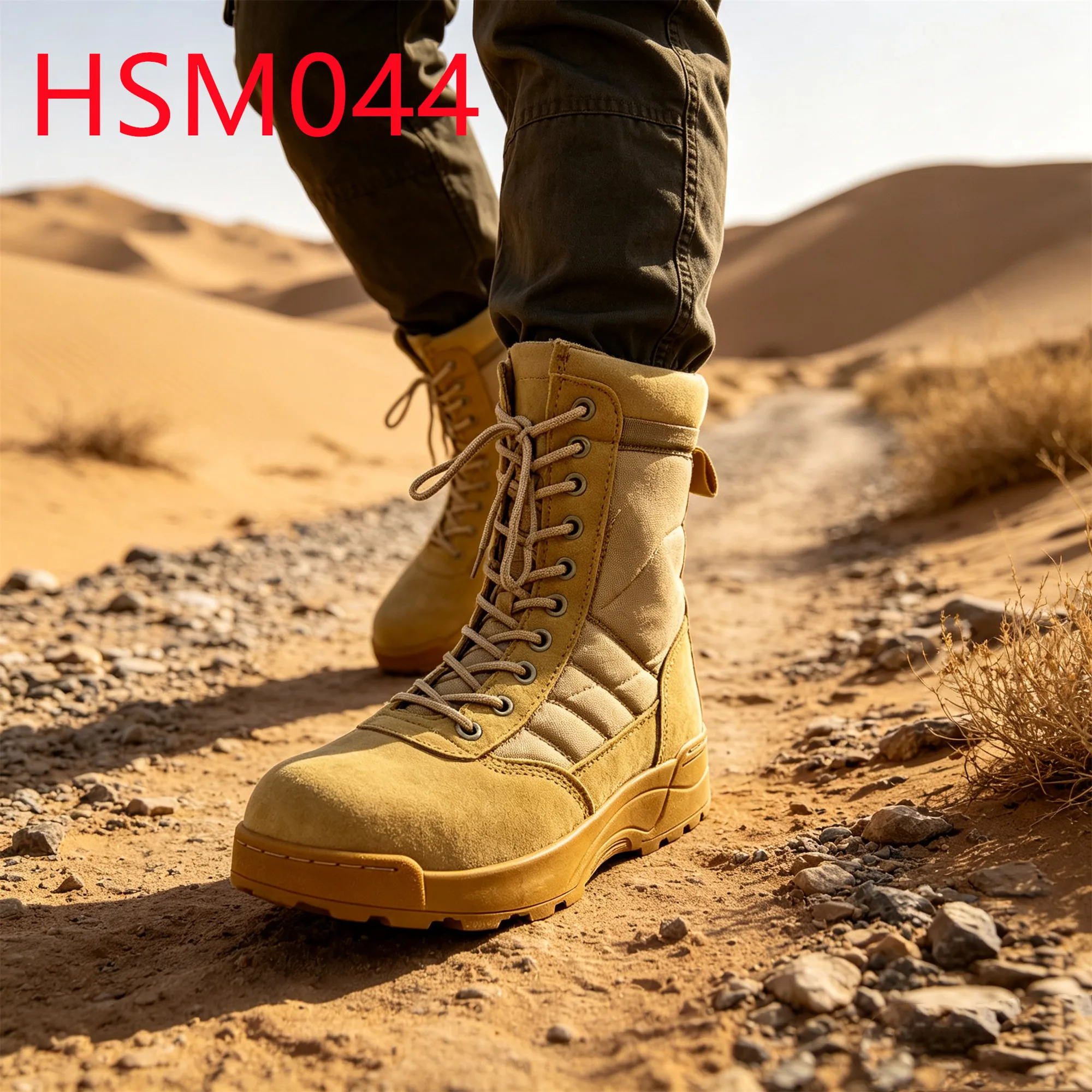 HY,Field Gear Wearable Stitching Rubber Sole Hua Singh Desert Boots Factory Price Man-made Suede Leather Hiking Boots HSM044