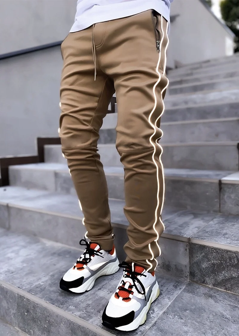 Vedo Sweat Pants Custom Logo Polyester Leisure Sportswear Athletic Streetwear Reflective Strip Cargo Jogger Pants With Pocket