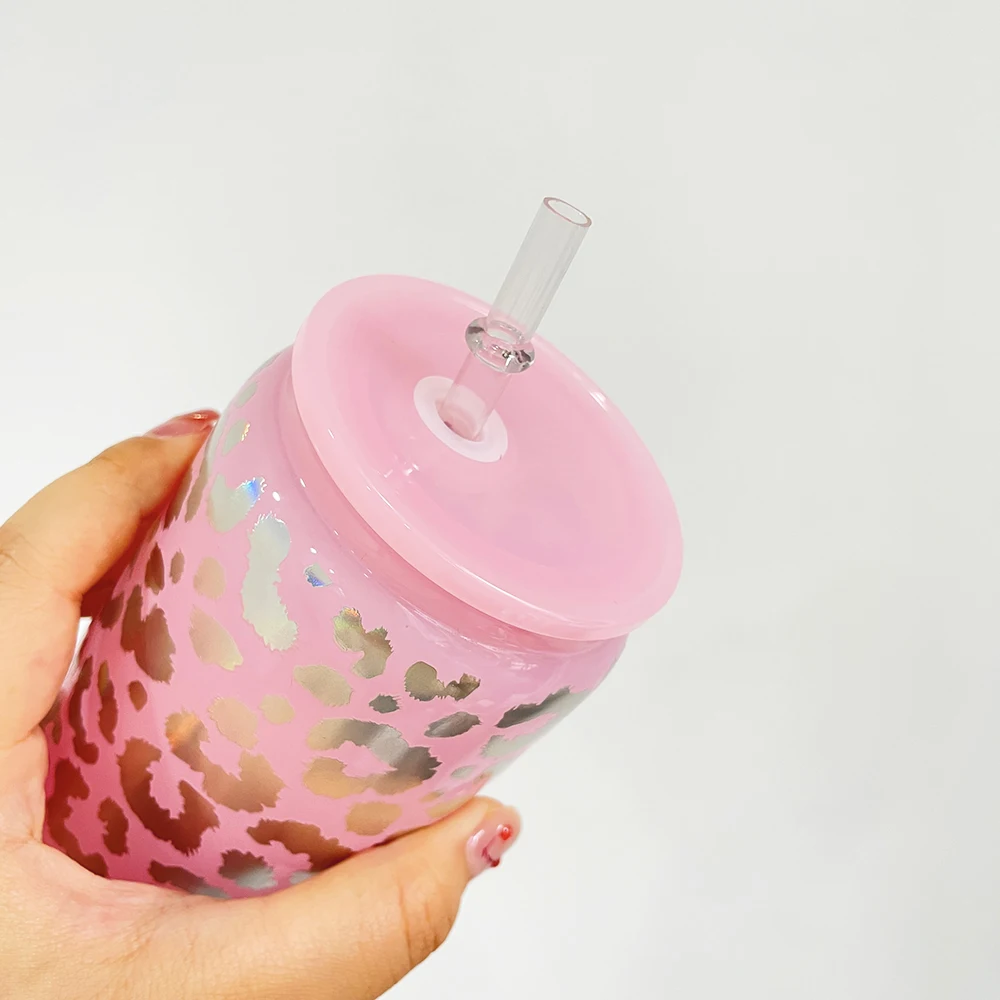 Стеклянная бутылка для воды с леопардовым принтом, 16 унций