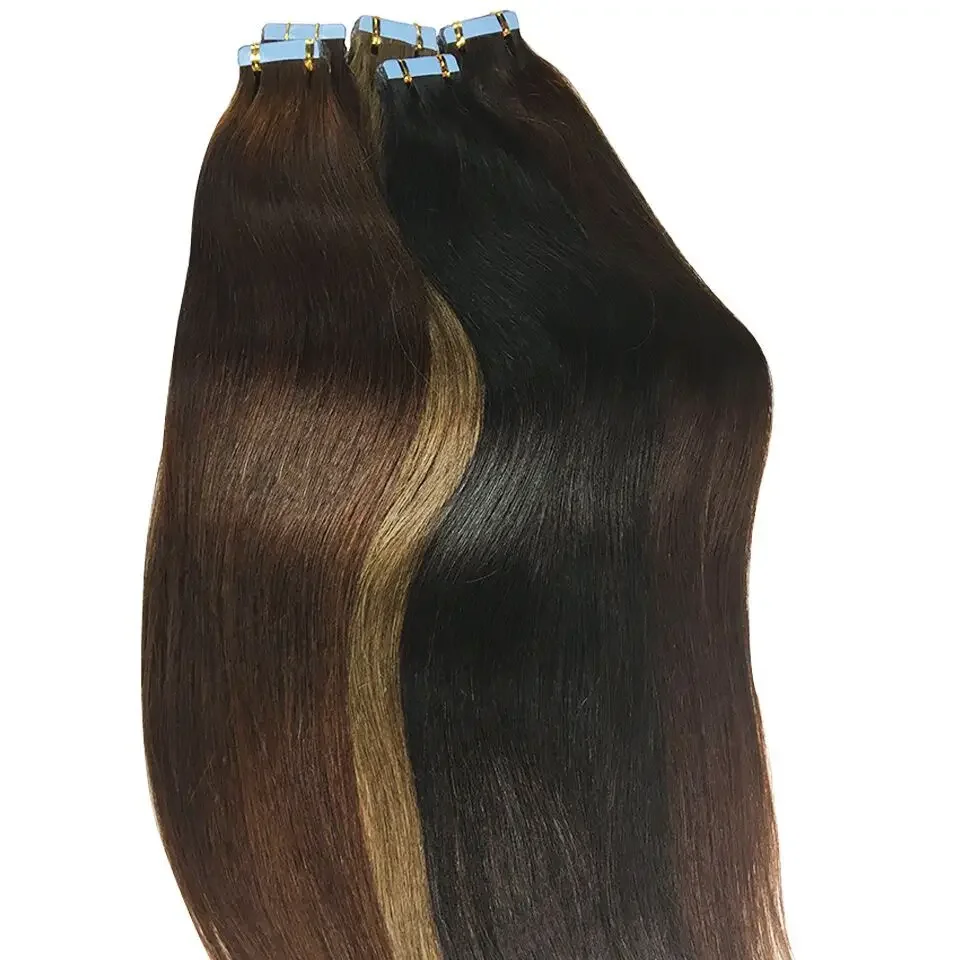 Tape-In-Extensions aus Echthaar, 100 % Remy-Naturhaar, 40,6–66 cm, glatt, nahtlos, Skin Weft, selbstklebend, für Frauen_voghion.com