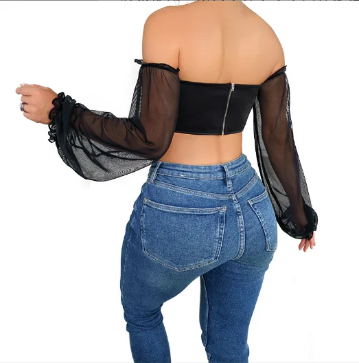 Off-Shoulder Mesh Corset Top (Y08803) product reference view 6