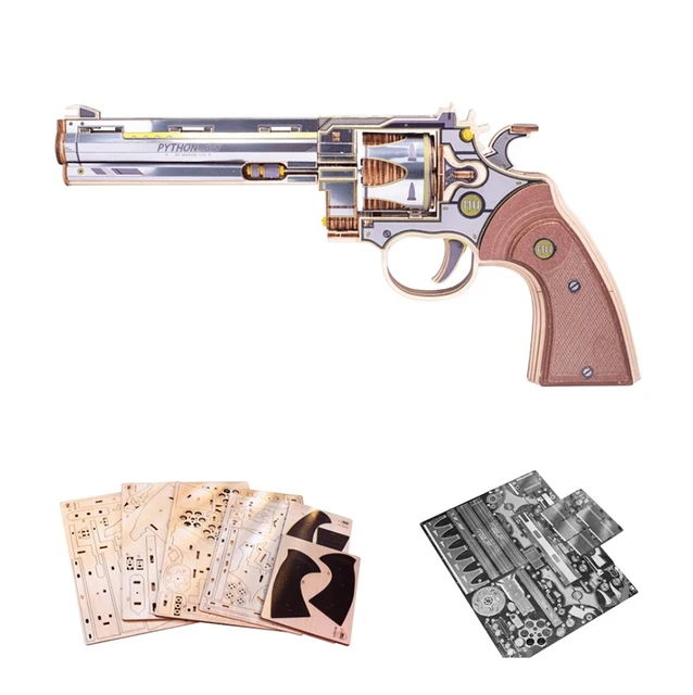 MU 3D Model Kits Wooden Puzzles Revolver Pistol Colt Toy Adult DIY Metal Gun Building Stress Relief Hobby