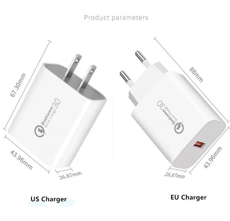 
ЕС/США/Австралия 18 Вт QC 5 в 3,0 А быстрое Сетевое зарядное устройство с сертификацией 3C 