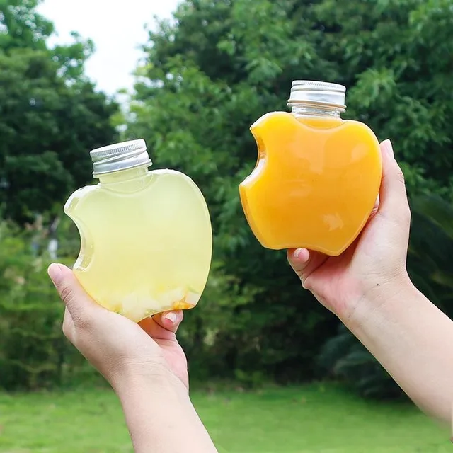 Custom LOGO 300ML Transparent Plastic PET Bottle With Aluminum Cap Square Apple Bottle for Water Beverage Tequila Milk Tea