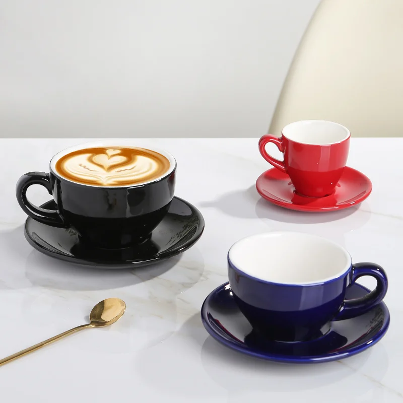 Custom European English Modern Espresso Latte Cappuccino Tea Cup and Saucer Porcelain Tea Cup Set Ceramic Coffee Cup