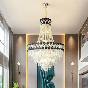 Custom Contemporary Crystal Pendant Light for Villa Lobby Gold Finish with Remote Control Mode for Living Room