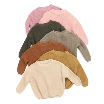 Cheap Wholesales Factory Fall Winter O Neck Solid Color 100%Cotton Knit Toddler Children Kids Baby Boys Girls Pullover Sweater