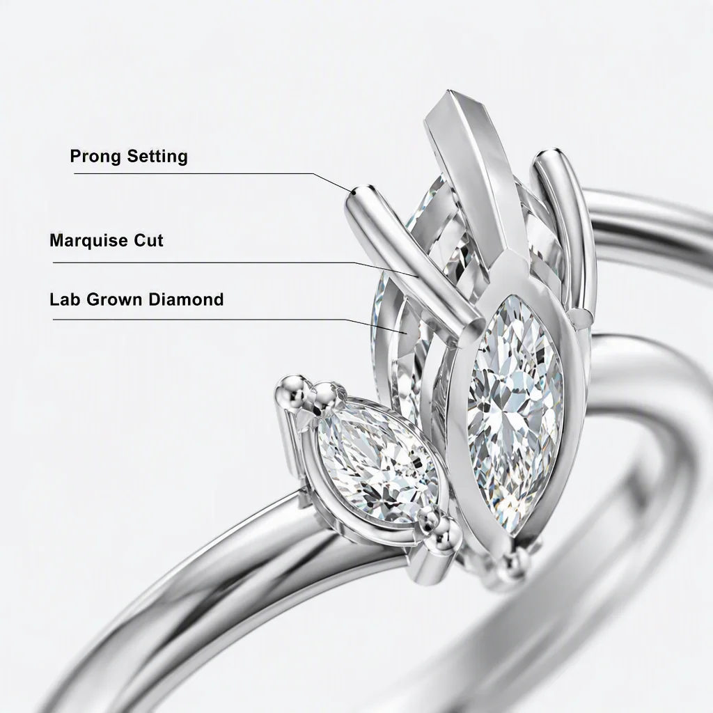14K Gold Horse's Eye Lab Grown Diamond Ring Lab Created Diamond Engagement Ring Marquise Lab Diamond Rings for Women