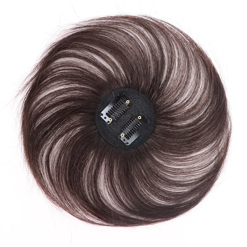 2 BB Clips 100 percent Human Hair Clip In Topper for Women 6 Inches Straight Style Hairpieces_voghion.com