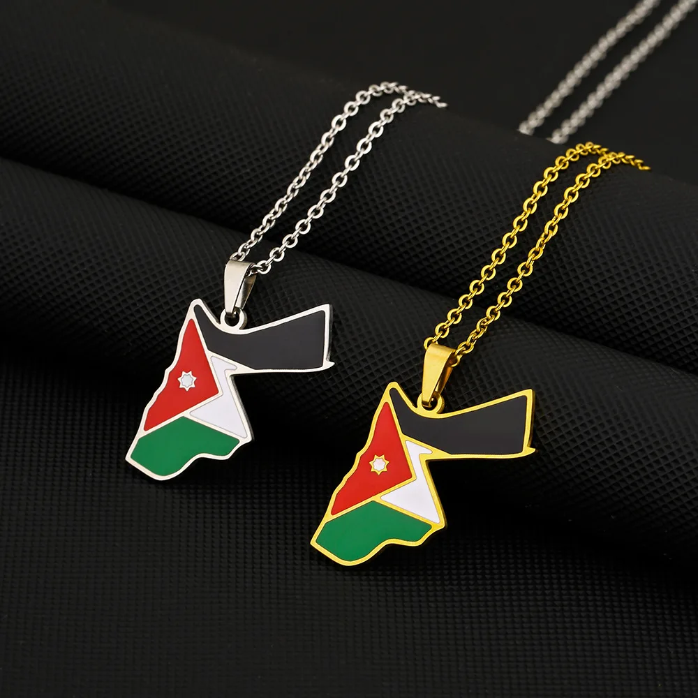 Jordan National Map Flags Waterproof Non Tarnish Stainless Steel Fashion Jewelry Necklace Pendant Wholesale for Women Men