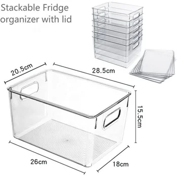 6 PACK Stackable Clear Plastic Bins with Handle for Fridge Freezer Kitchen Cabinet Pantry Organization and Storage BPA Free