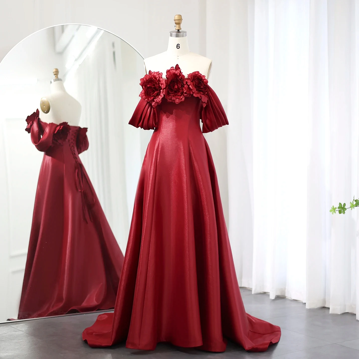 Glossy Red Flower Off Shoulder A-line Evening Dresses for Girls Jancember  SZ344-1