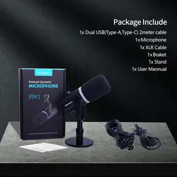FEELWORLD PM1 XLR/USB Dynamic Microphone OEM Factory Price for Podcast Recording Gaming Live Streaming product image