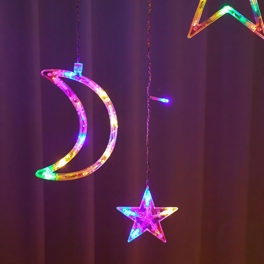 Beautiful Christmas Festival Moon Star Bedroom Living Room Courtyard Decoration Ornament Curtain Light LED Lamp