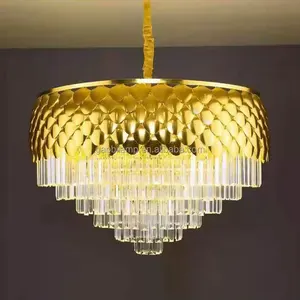 Gold Crystal Modern Nordic Hanging Chandelier with Warm White LED Lights Middle Size for Home