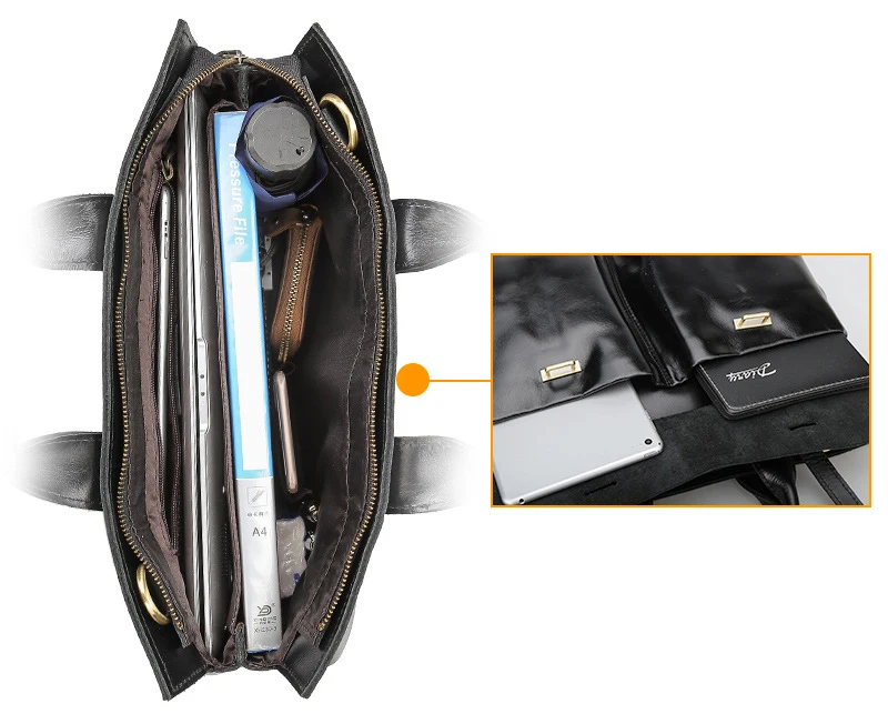 TIDING Drop Shipping Office Business Genuine Leather Black Men Soft Real Leather Briefcase Slim Leather Laptop Bag