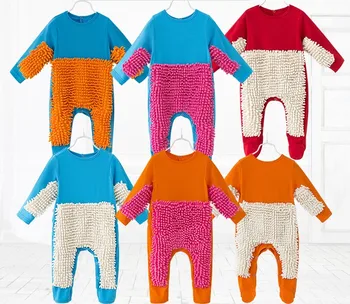 Spring Autumn Baby Boys Girls Cleaning Mop Romper Baby Mop Clothes Long Sleeve Crawling Baby Clothes Jumpsuit