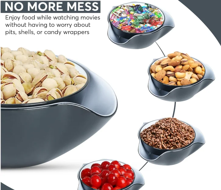 Ceramic Snack Serving Dish Double Dish Nut Bowl with Nut Seeds Shell Storage for Peanuts Fruits Snacks Candy Serving Bowl