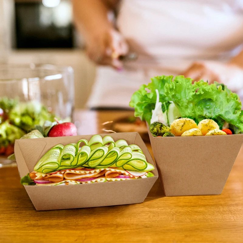 Custom Disposable Kraft Paper Pizza Cookies Packaging Corrugated Tray with Embossed Surface Eco-Friendly Rectangular Fast Food manufacture